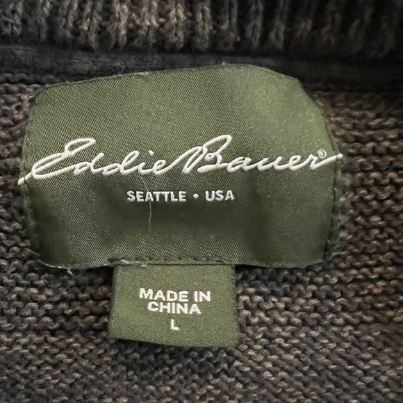 Eddie Bauer Cotton Knit Men’s Pullover Sweater Greenish/Gray Size Large - Picture 4 of 6